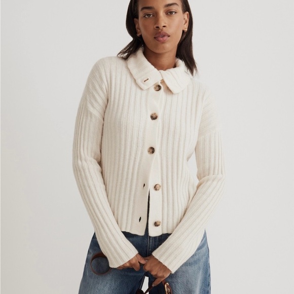 Maxwell Oversized Collar Cream Cardigan Wool Blend Cardigan- Sz M - Picture 2 of 16